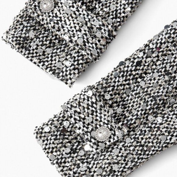 Dark Grey Women's Elegant Premium Tweed Sequins Overcoat with Peak Collar - Picture 7 of 11